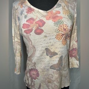 VINTAGE Y2K 90’S BUTTERFLY 3/4 LENGTH LONG SLEEVE SHIRT